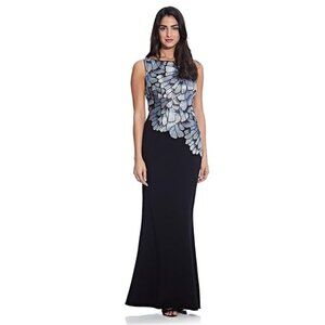Adrianna Papell Sleeveless Black & Blue Sequin Embroidered Mermaid Dress Size 6